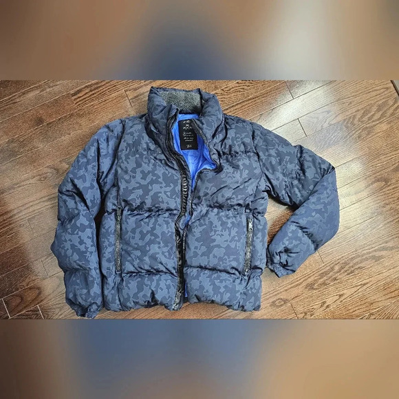 GAP Down Filled Blue Camo Winter Jacket missed  Hoodie size XS - Picture 2 of 5